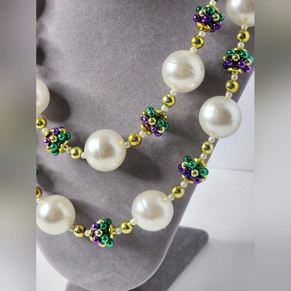 Big Chunky Mardi Gras Pearl Strand Necklace